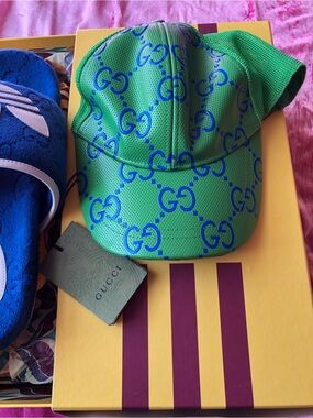 Gucci Kids Green Hat with Blue GG Logo